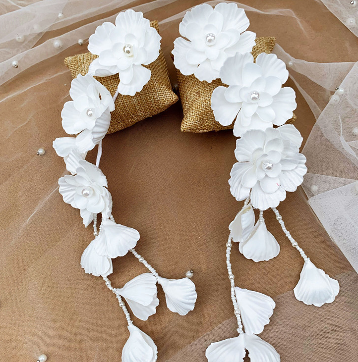 New beaded white petals ear hanging side head flower multi-purpose bridal headdress wedding and makeup photography modeling