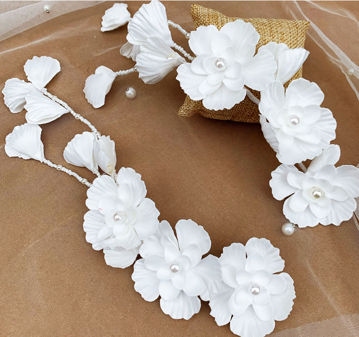 New beaded white petals ear hanging side head flower multi-purpose bridal headdress wedding and makeup photography modeling