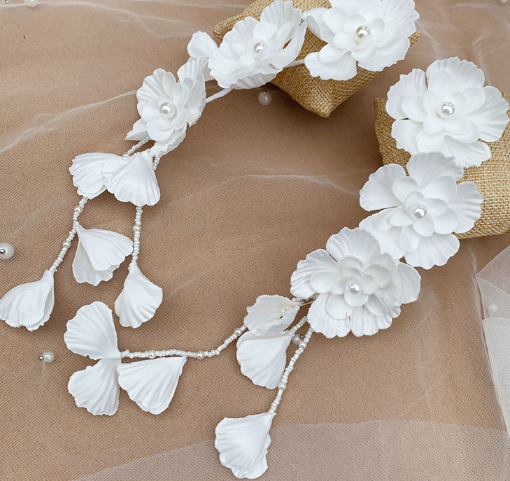 New beaded white petals ear hanging side head flower multi-purpose bridal headdress wedding and makeup photography modeling