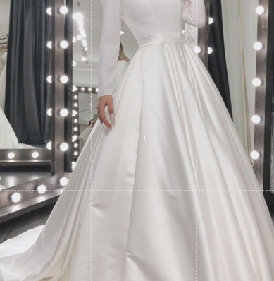 Muslim long sleeves simple round collar elegant wedding dress