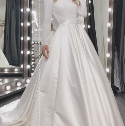 Muslim long sleeves simple round collar elegant wedding dress