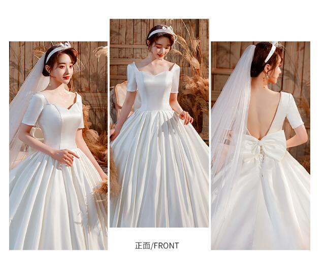 Satin main wedding dress 2022 new trailing small temperament bride big halter Hepburn slim simple retro dress