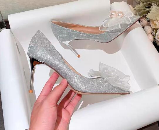 white wedding heels pearl bow heel wedding photos Fairy wind white wedding shoes Large size bridesmaid high single shoes lady