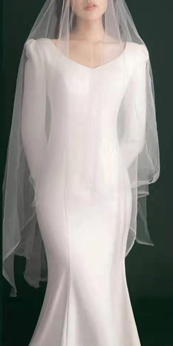 French light wedding dress 2021 new bride satin fish tail show thin temperament sen super fairy long sleeve yarn summer