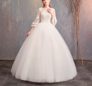 Wedding dress evening dress  one-word shoulder sleeve Korean bride wedding yarn neat large size show thin wedding wholesale