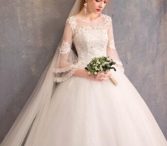 Wedding dress evening dress  one-word shoulder sleeve Korean bride wedding yarn neat large size show thin wedding wholesale