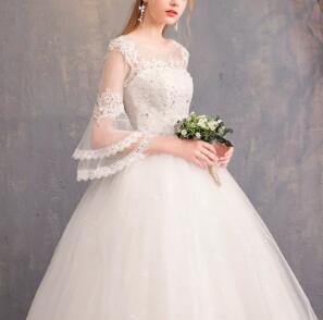 Wedding dress evening dress  one-word shoulder sleeve Korean bride wedding yarn neat large size show thin wedding wholesale