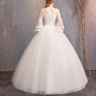 Wedding dress evening dress  one-word shoulder sleeve Korean bride wedding yarn neat large size show thin wedding wholesale