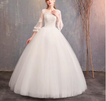 Wedding dress evening dress  one-word shoulder sleeve Korean bride wedding yarn neat large size show thin wedding wholesale