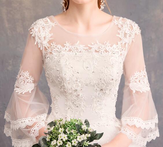 Wedding dress evening dress  one-word shoulder sleeve Korean bride wedding yarn neat large size show thin wedding wholesale