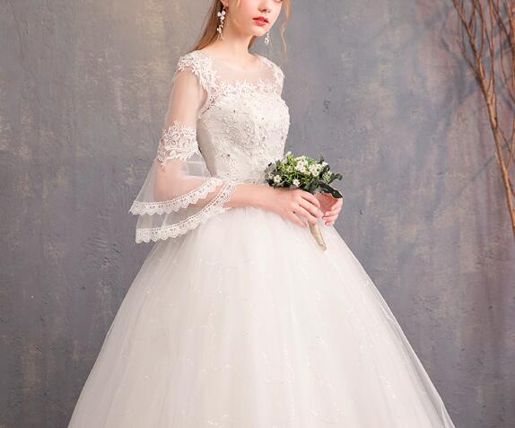 Wedding dress evening dress  one-word shoulder sleeve Korean bride wedding yarn neat large size show thin wedding wholesale