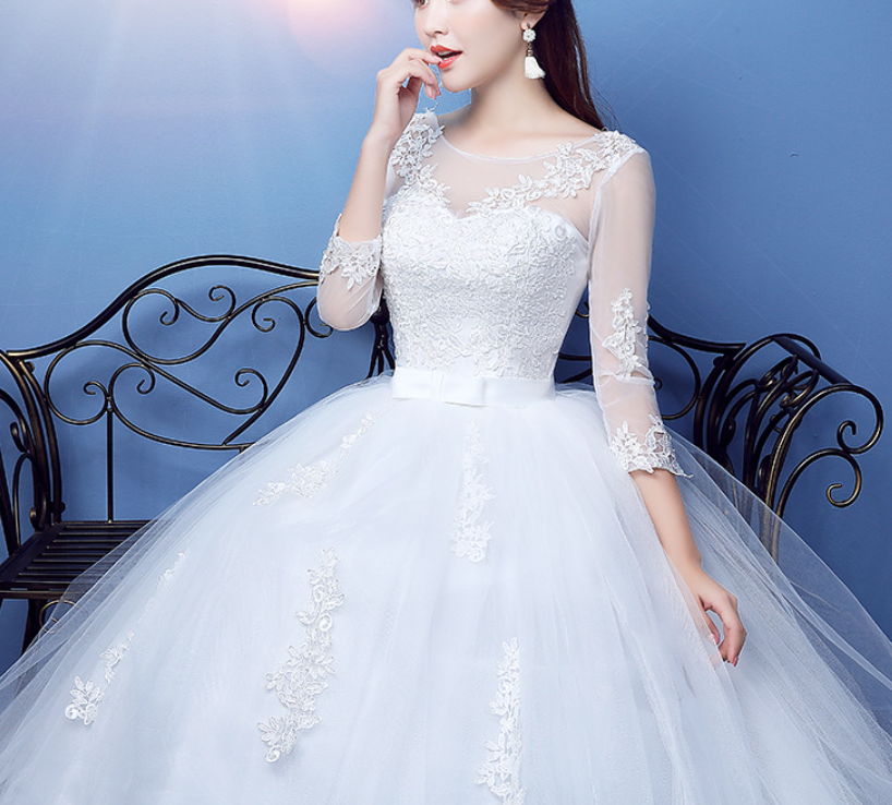 Main light wedding dress 2022 new bride one shoulder long sleeves neat simple large size out gauze shadow