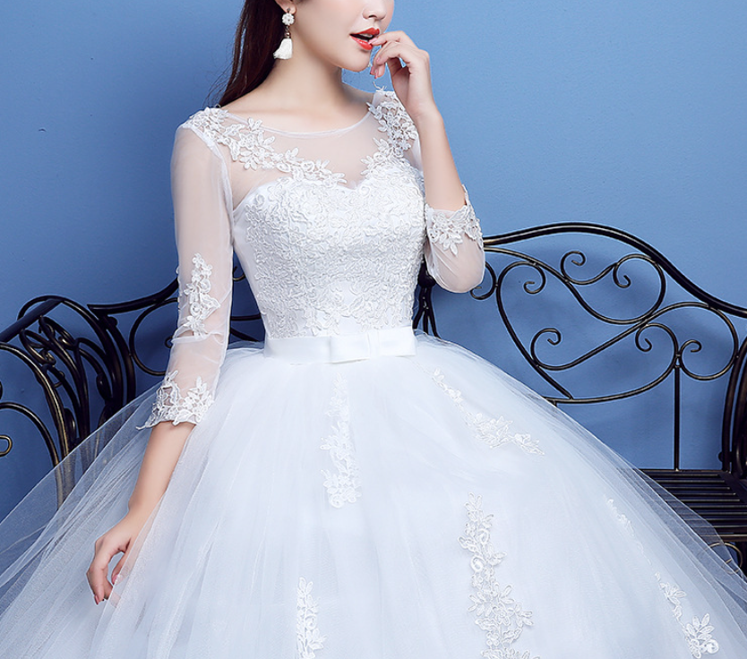 Main light wedding dress 2022 new bride one shoulder long sleeves neat simple large size out gauze shadow