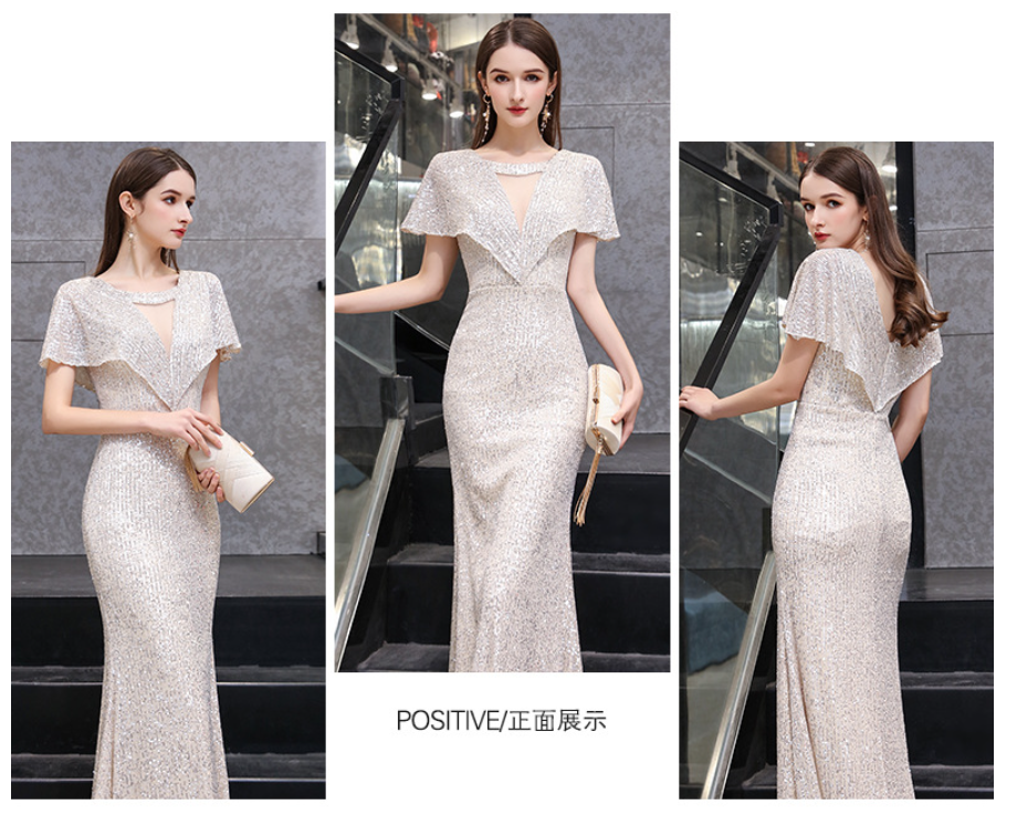 Silver annual evening dress female spring 2022 fishtail banquet temperament host aura queen dress