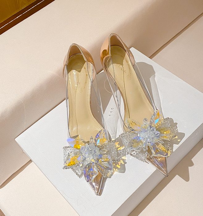 Rhinestone Champagne High Heels Fairy Shoes Heel Glass Shoes