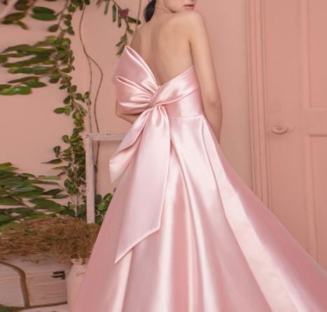 { 〓 Pink+ Big bowknot ❤ }  new satin level evening dress sexy strapless bow dress