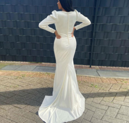 new simple satin wedding dress long sleeves sexy fishtail slimmer wedding dress