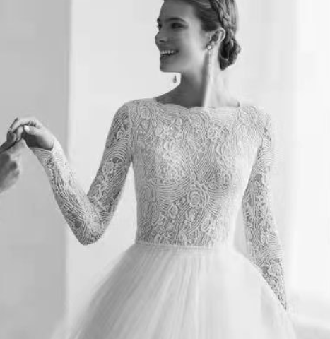 Wish new lace long sleeve wedding dress slim temperament A-word skirt