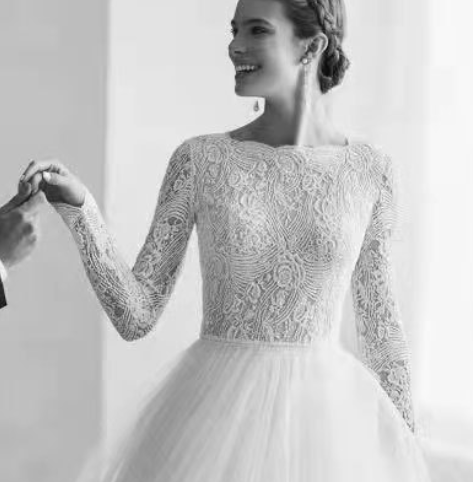 Wish new lace long sleeve wedding dress slim temperament A-word skirt