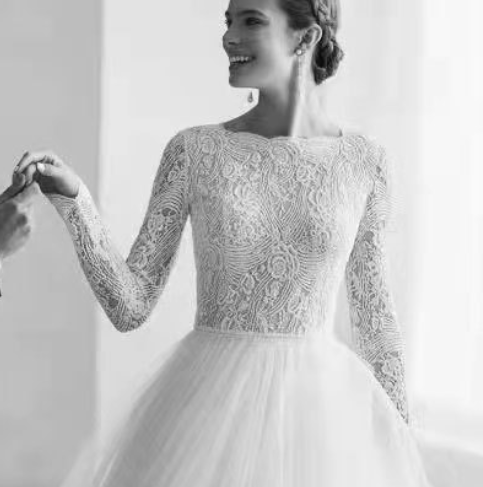 Wish new lace long sleeve wedding dress slim temperament A-word skirt