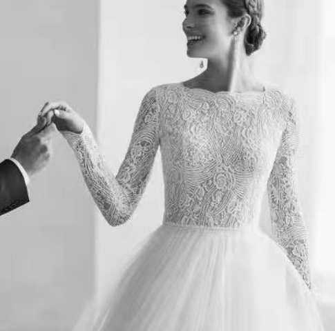 Wish new lace long sleeve wedding dress slim temperament A-word skirt