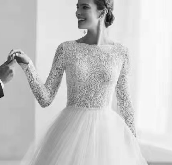 Wish new lace long sleeve wedding dress slim temperament A-word skirt