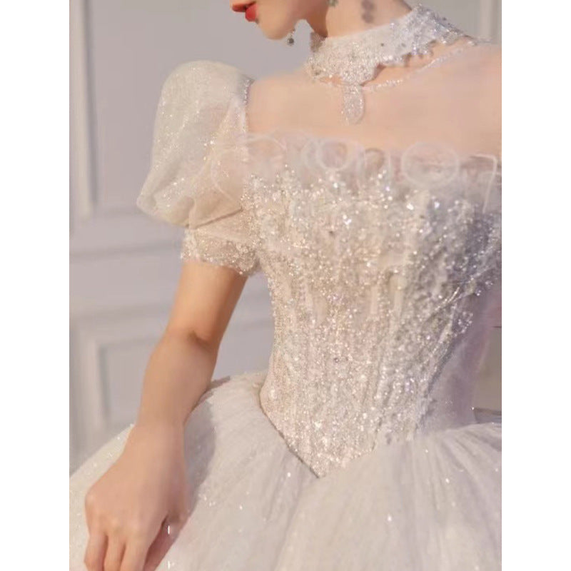 wedding dress Star dress French Starry Sky Light Wedding Dress 2022 New High-Grade Sense Small Princess Escape Big Tail Main Yarn LAS407