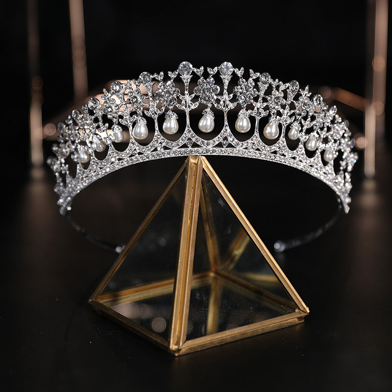 Hair crown golder color Bridal Crown Pearl Rhinestone Electroplated Zinc Alloy Delicate Bridal Headdress Bridesmaid Headband Crown Wedding Crown LAS392