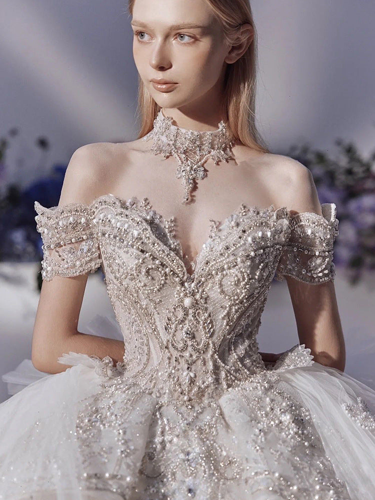 off-Shoulder High-End Wedding Dress2023New off-Shoulder Korean Princess Heavy Industry Court Bridal Wedding Dress Wedding Tail