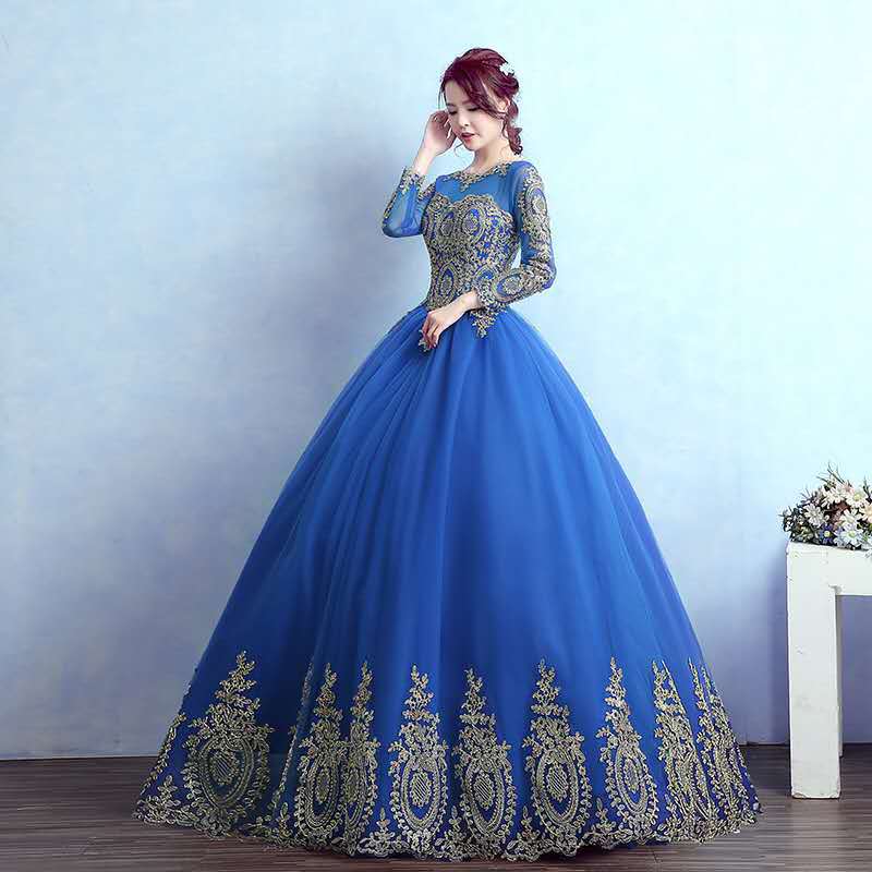 Blue dress Women's Long Colored Mesh Studio Bride Banquet Host Evening Dress Solo Art Exam Performance Dress Pettiskirt