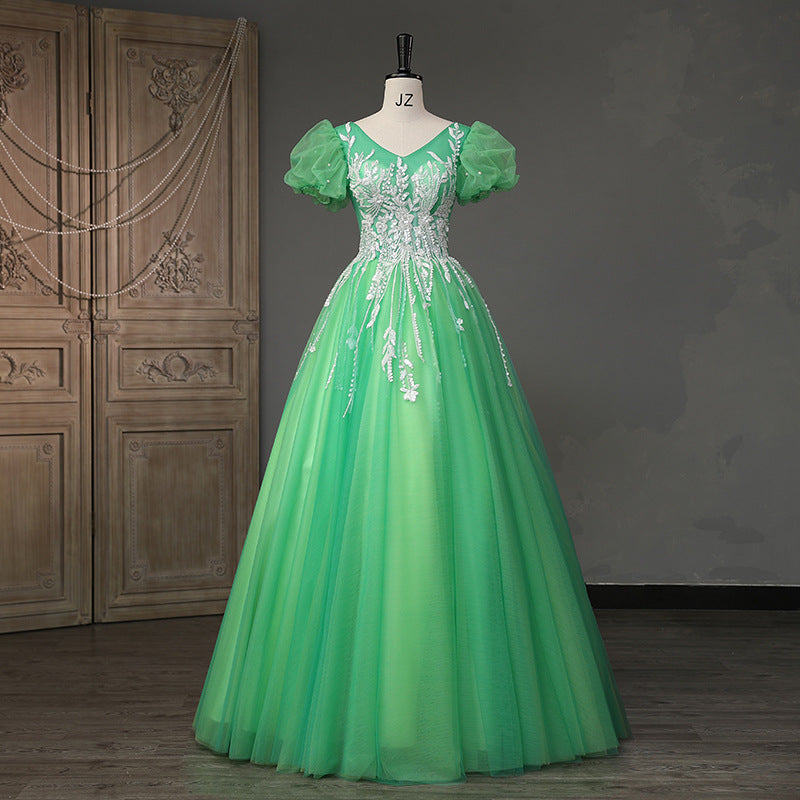 Green Evening Dress Banquet Temperament Socialite Mori Style Adult Ceremony Pettiskirt Art Exam Host Piano Solo Performance Costume H829