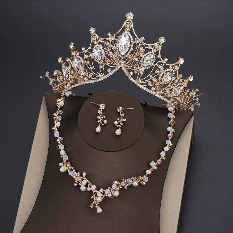 Bridal Grand Crown  Fairy Style Headdress Three-Piece Set New Wedding Wedding Hair Accessories Birthday  Wedding Girl