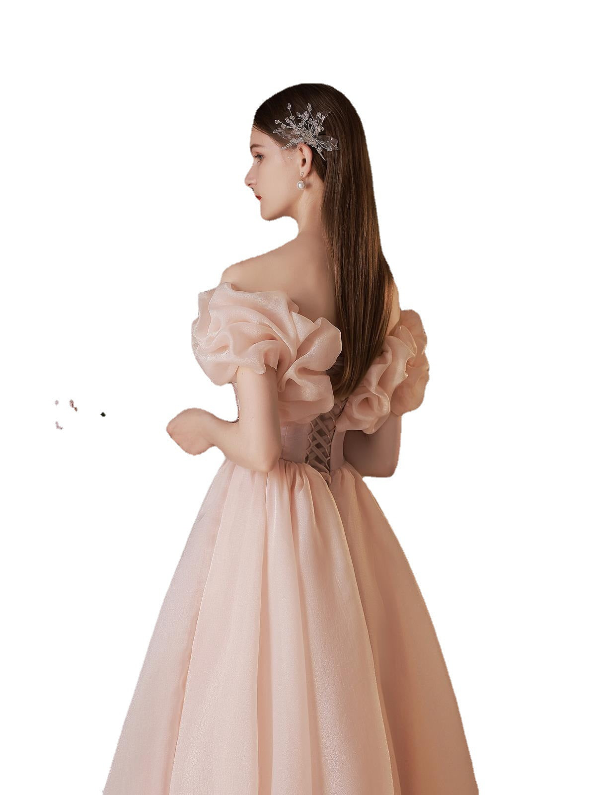 Pink Dress off Shoulder flower dress Toast Clothing Small Bride Temperament High Sense Fairy Temperament Host's Dress Bridesmaid LAS428