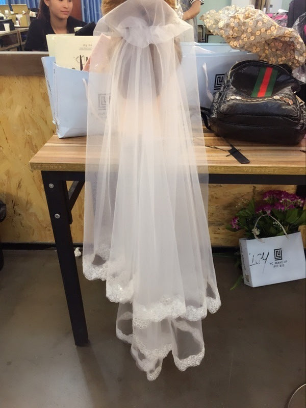 Bridal Wedding Veil White Lace Veil Plum Blossom Small Sequin Wedding Dress Accessories 1.5 M Foreign Trade Headdress