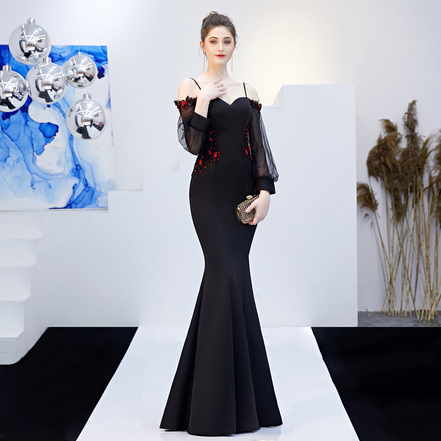 Evening Dress Lantern Sleeve Long Sleeve off-Shoulder Elegant Sexy Banquet H283