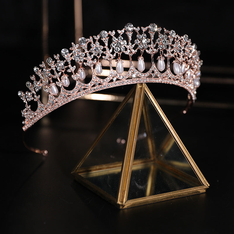 Hair crown golder color Bridal Crown Pearl Rhinestone Electroplated Zinc Alloy Delicate Bridal Headdress Bridesmaid Headband Crown Wedding Crown LAS392