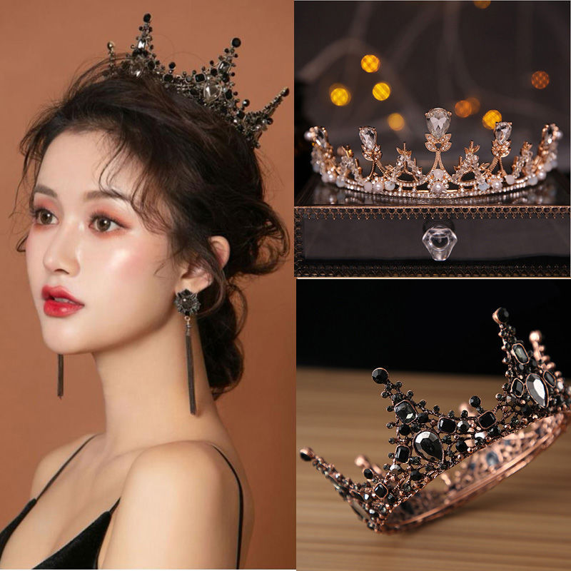 Crown Headdress Bride Black Baroque 18-Year-Old Adult Ceremony Princess Little Girl Birthday Super Fairy Performance Crown