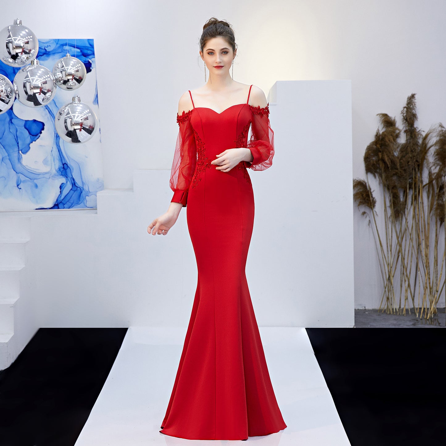 Evening Dress Lantern Sleeve Long Sleeve off-Shoulder Elegant Sexy Banquet H283