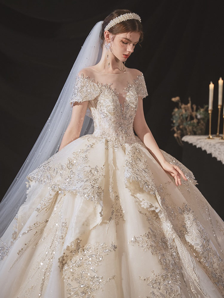 amazing nice wedding dress lace Wedding Dress 2022 New Style Trailing Elegance Retro Luxury High-End Heavy Industry Bride Super Fairy Summer High-End Sense