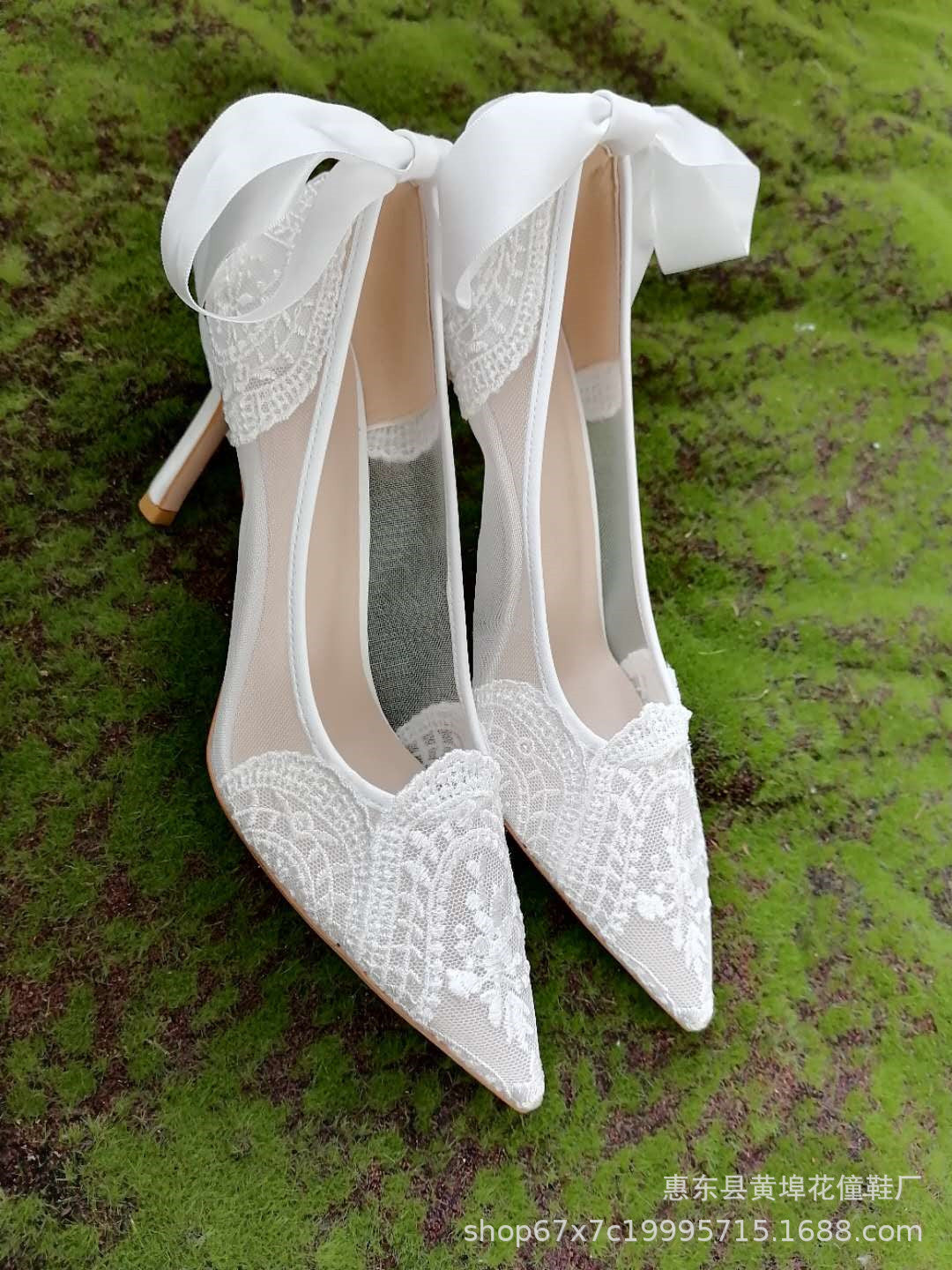 French Style Wedding Shoes Lace Bridesmaid Shoes White Pointed High Heels Women's Stiletto Heel Design Sense Niche Bridal Shoes H278