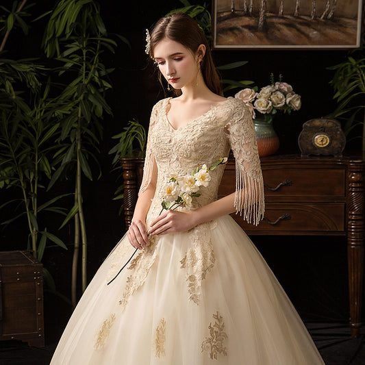 Wholesale Main Wedding Dress2022Summer New Bridal Wedding Dress Dress Slimming French Champagne Large Size Lace-up D36