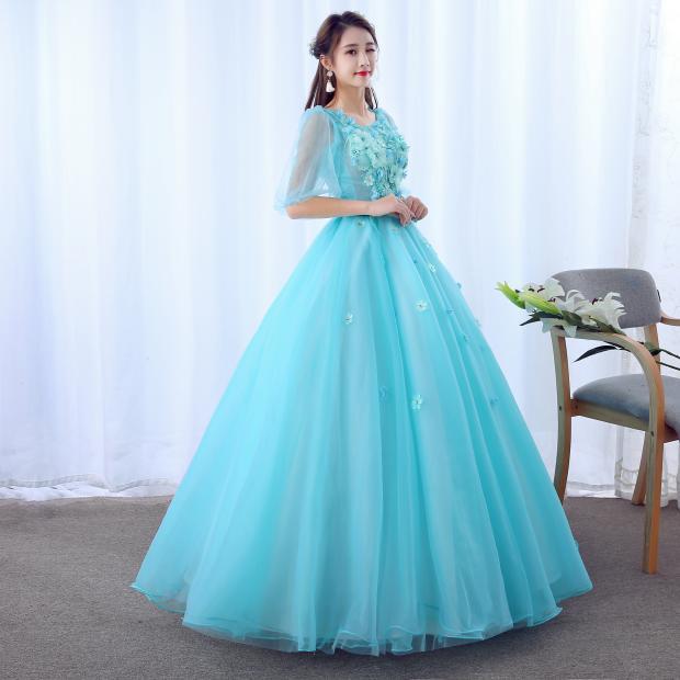 Ice Blue DRESS Mint green dress wedding dress flower dress long sleeve dress Women's Slim-Fit Beauty Student Annual Meeting Studio Art Exam Dress Chorus LAS375