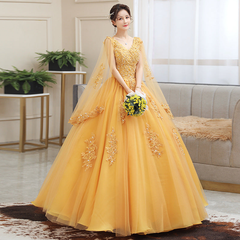 Yellow green  blue red purple dress Wedding Dress Annual Meeting Host Performance Student Vocal Solo Art Exam Clothing Pettiskirt Long Evening Dress for Women