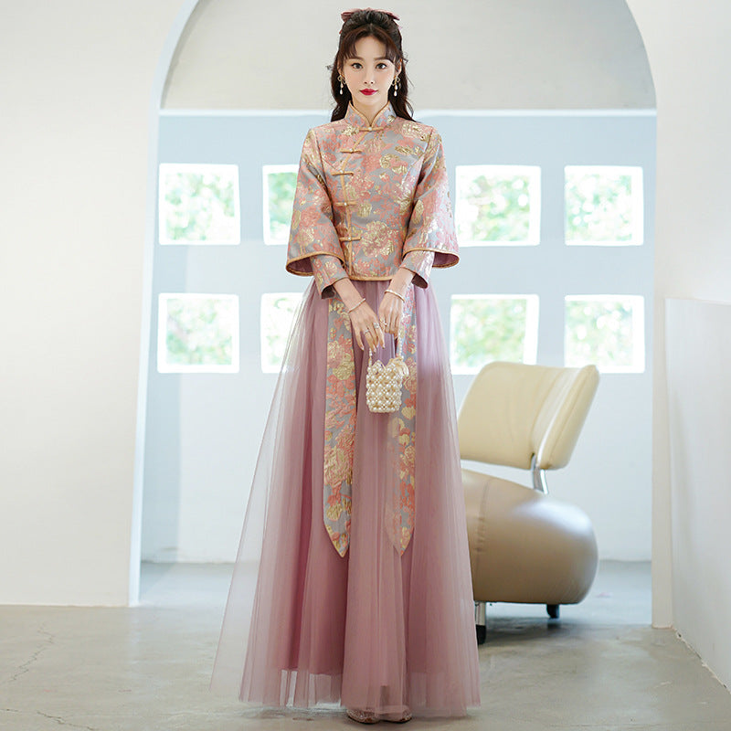 Pink dress Chinese Style Bridesmaid Dress Chinese Pink 2022 New Summer High-End Niche Sisters Group Xiuhe Dress for Women LAS368