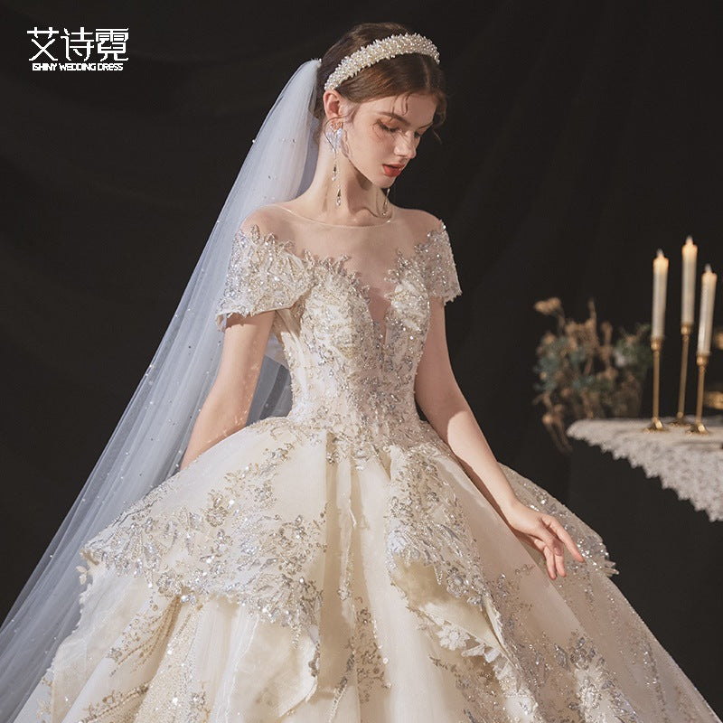 amazing nice wedding dress lace Wedding Dress 2022 New Style Trailing Elegance Retro Luxury High-End Heavy Industry Bride Super Fairy Summer High-End Sense