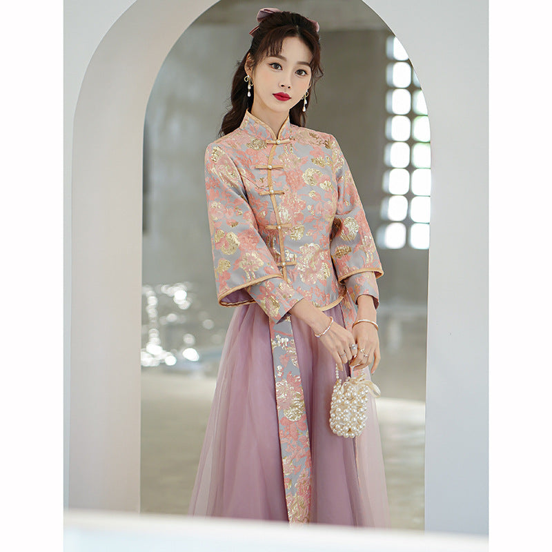 Pink dress Chinese Style Bridesmaid Dress Chinese Pink 2022 New Summer High-End Niche Sisters Group Xiuhe Dress for Women LAS368