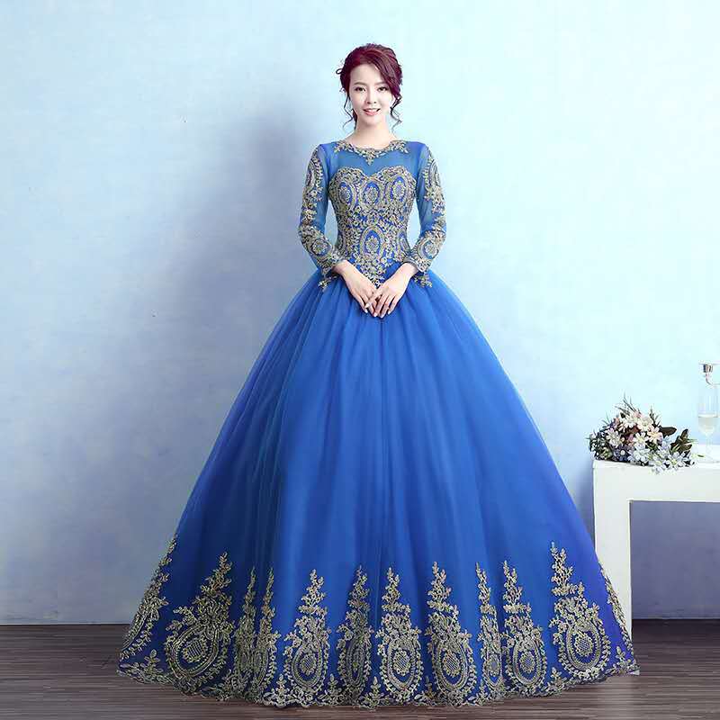 Blue dress Women's Long Colored Mesh Studio Bride Banquet Host Evening Dress Solo Art Exam Performance Dress Pettiskirt