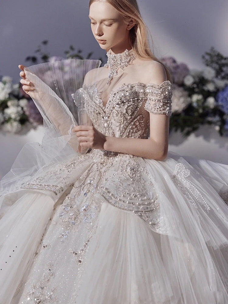 off-Shoulder High-End Wedding Dress2023New off-Shoulder Korean Princess Heavy Industry Court Bridal Wedding Dress Wedding Tail