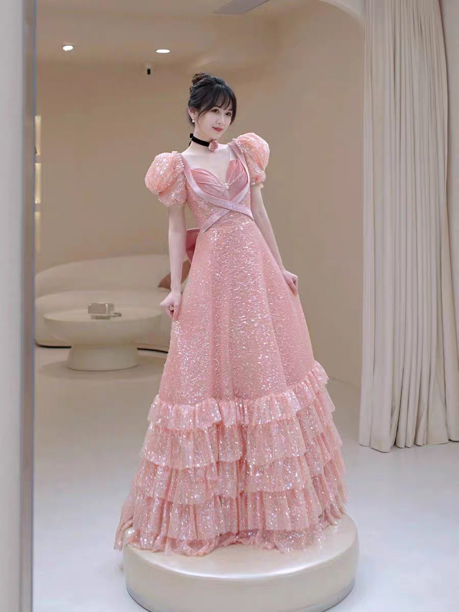 Pink Evening Dress for Women New Long High-End Temperament Ladies Annual Meeting L0671