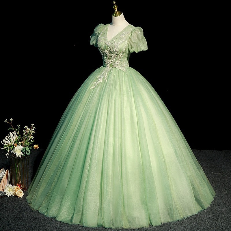 Evening Dress Green Vocal Music Piano Art Exam Solo Performance Pettiskirt Host's Dress Adult Ceremony H288